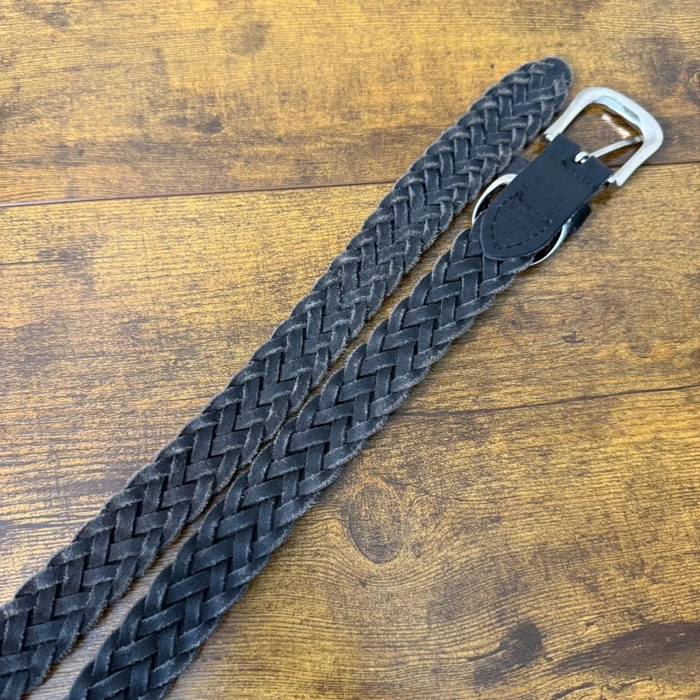 Vtg Black Braided Genuine Leather Belt Womens M/L Silver Buckle Preppy Classic - Picture 8 of 10